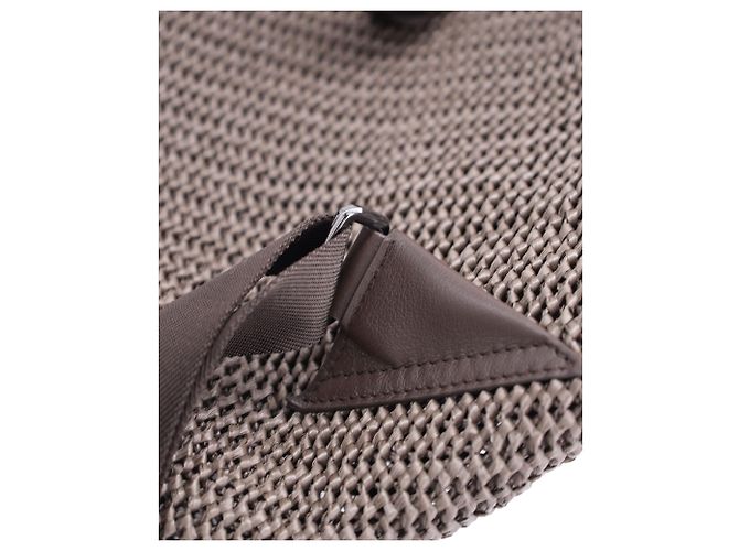Brunello Cucinelli Mochila de paja entretejida en rafia marrón - vista 12