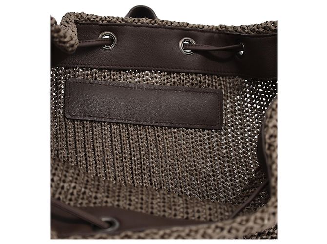 Brunello Cucinelli Mochila de paja entretejida en rafia marrón - vista 13