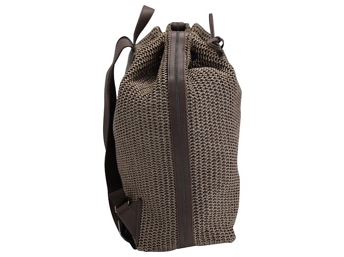 Brunello Cucinelli Mochila de paja entretejida en rafia marrón - vista 2