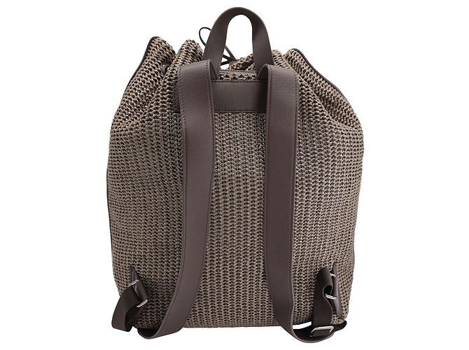 Brunello Cucinelli Mochila de paja entretejida en rafia marrón - vista 3