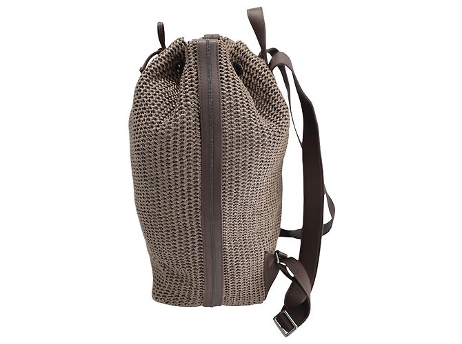 Brunello Cucinelli Mochila de paja entretejida en rafia marrón - vista 4