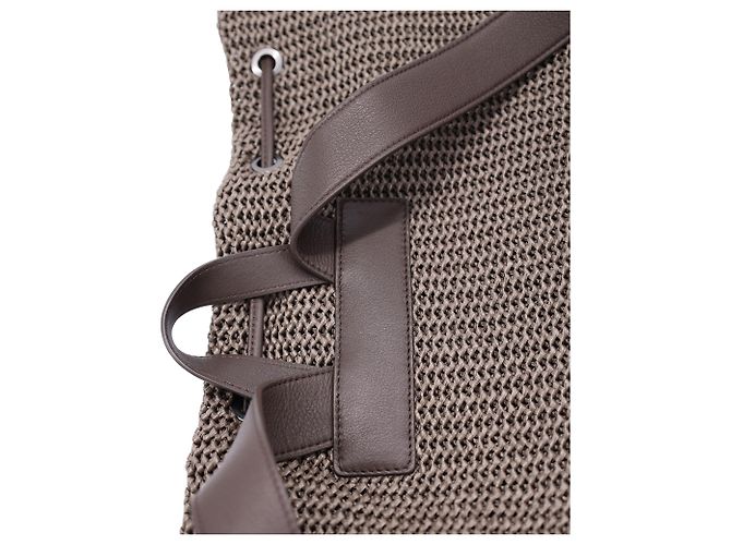 Brunello Cucinelli Mochila de paja entretejida en rafia marrón - vista 7