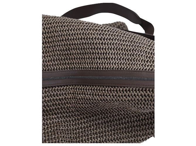 Brunello Cucinelli Mochila de paja entretejida en rafia marrón - vista 8