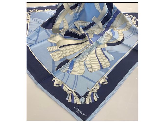 Foulard Cartier in seta blu navy - vista 3