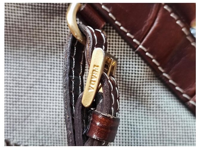 Borsa a tracolla Prada beige in pelliccia e tweed - vista 13