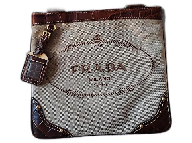 Borsa a tracolla Prada beige in pelliccia e tweed - vista 2