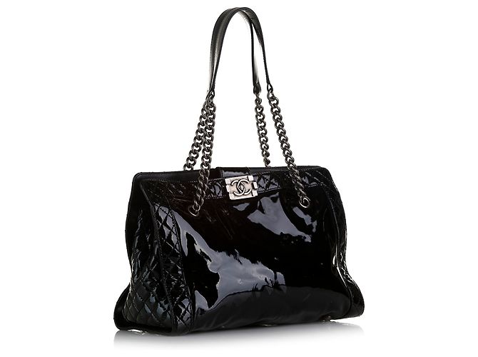 Chanel Black Patent Boy Reverso Shopping Tote Nero - vista 2