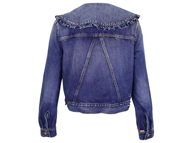 Chaqueta vaquera con cuello de volantes Ganni en algodón azul - vista 3