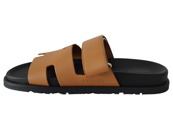 Hermès Sandali Hermes Chypre in pelle marrone naturale e suola nera Nero - vista 8