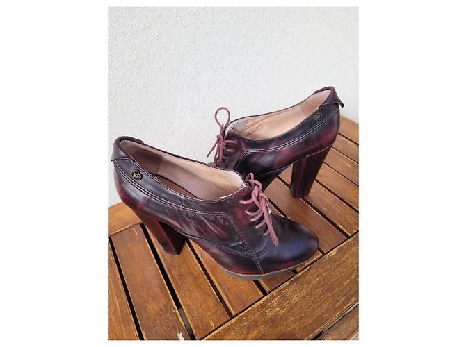 Autre Marque Stivaletti stringati Cuplé in pelle rosso scuro 38 Bordò - vista 3