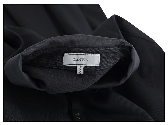 Polo Lanvin con collo in grosgrain in cotone nero - vista 3