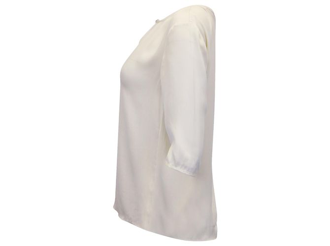 Camicetta Hugo Boss con collo a buco della serratura e maniche a un quarto in seta color crema Bianco Crudo - vista 2