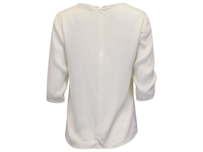 Camicetta Hugo Boss con collo a buco della serratura e maniche a un quarto in seta color crema Bianco Crudo - vista 3