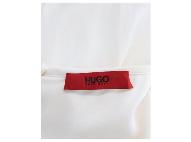 Camicetta Hugo Boss con collo a buco della serratura e maniche a un quarto in seta color crema Bianco Crudo - vista 4