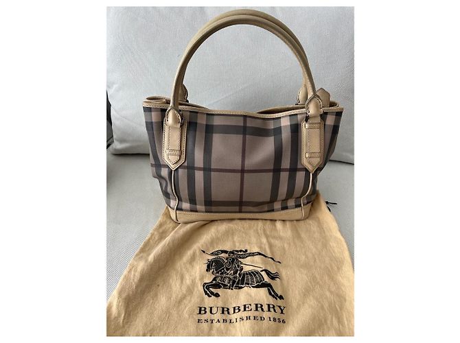 Brook Burberry mittelgroße Einkaufstasche, SKU mit geräuchertem Karomuster 45136 Beige - Ansicht 4