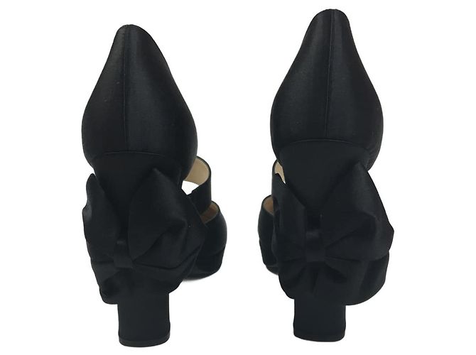 Cambon Chanel Décolleté in raso con fiocchi Nero - vista 3