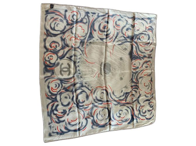 Foulard Chanel con stampa testa d'orso Bianco Rosso Blu - vista 2