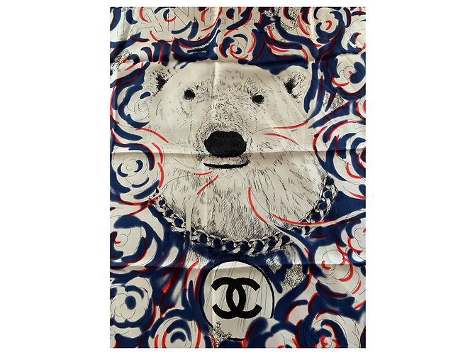 Foulard Chanel con stampa testa d'orso Bianco Rosso Blu - vista 3