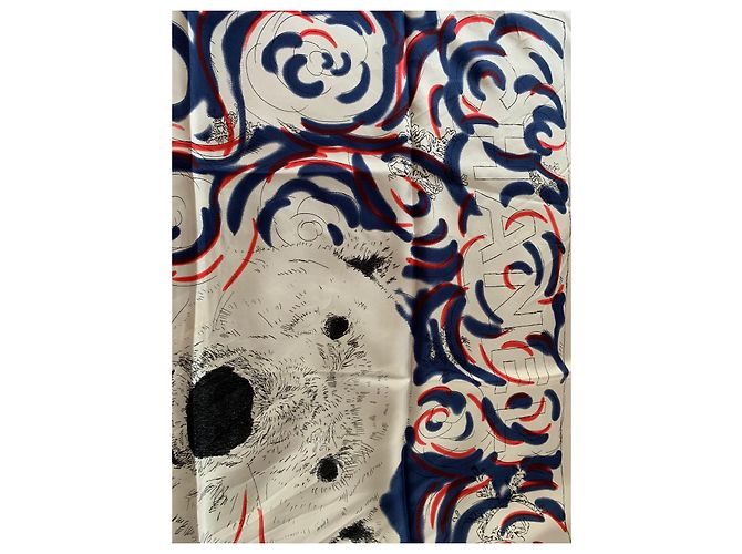 Foulard Chanel con stampa testa d'orso Bianco Rosso Blu - vista 5