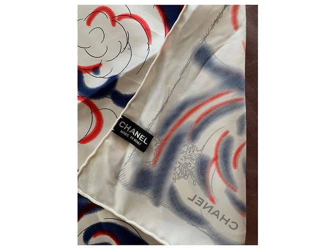 Foulard Chanel con stampa testa d'orso Bianco Rosso Blu - vista 6