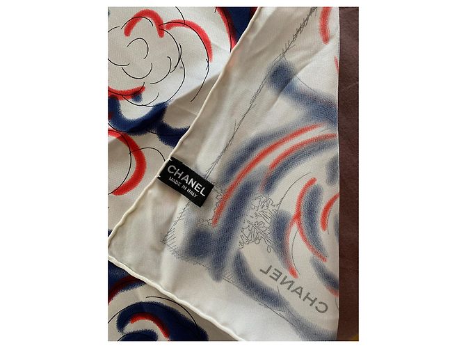 Foulard Chanel con stampa testa d'orso Bianco Rosso Blu - vista 7