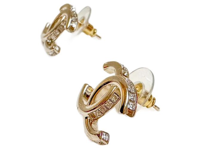 Chanel Grandi orecchini CC con strass logo Gold hardware - vista 3