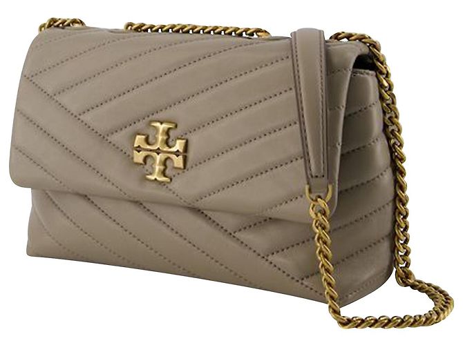 Borsa Piccola Kira Chevron - Tory Burch - Pelle - Grigio Marrone Beige - vista 2