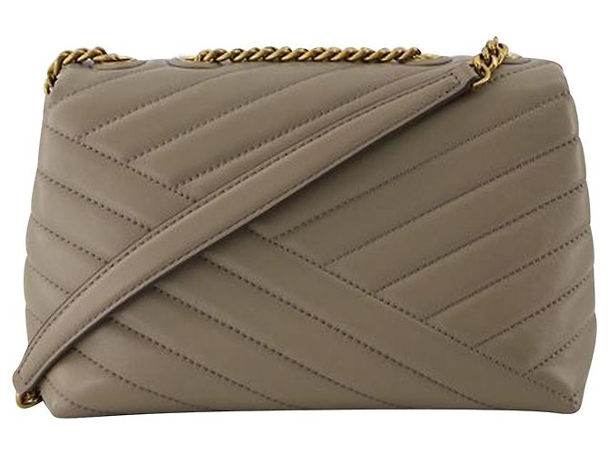 Borsa Piccola Kira Chevron - Tory Burch - Pelle - Grigio Marrone Beige - vista 3