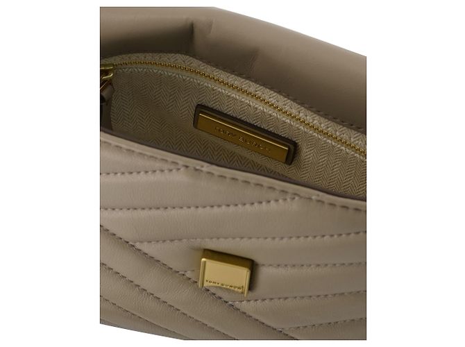 Borsa Piccola Kira Chevron - Tory Burch - Pelle - Grigio Marrone Beige - vista 4