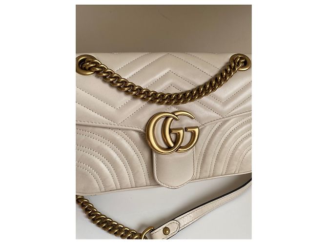 Borsa a tracolla Gucci GG Marmont in pelle bianca Bianco - vista 5