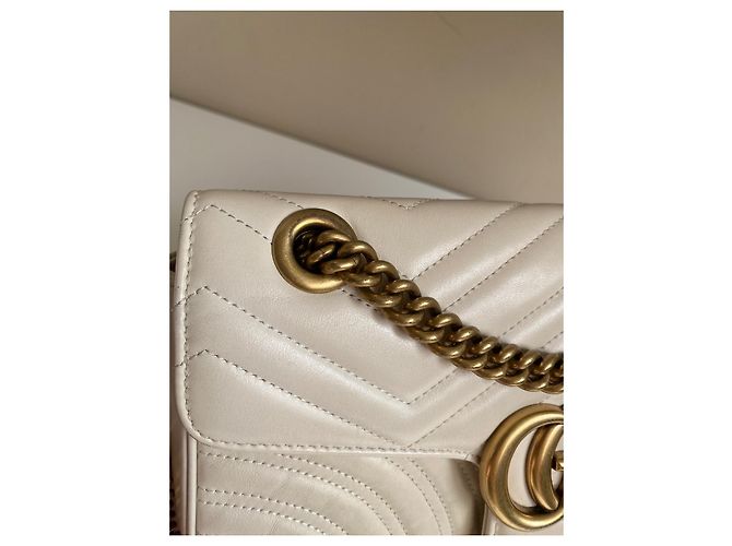 Borsa a tracolla Gucci GG Marmont in pelle bianca Bianco - vista 7