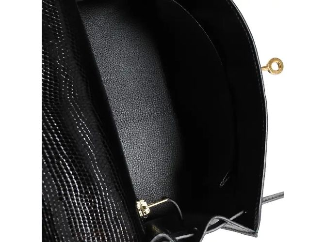 Hermès Hermes Hermes lucertola nera lucida Sellier Kelly 25 Nero - vista 2