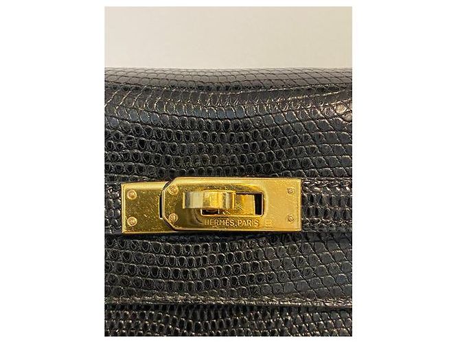 Hermès Hermes Hermes lucertola nera lucida Sellier Kelly 25 Nero - vista 3