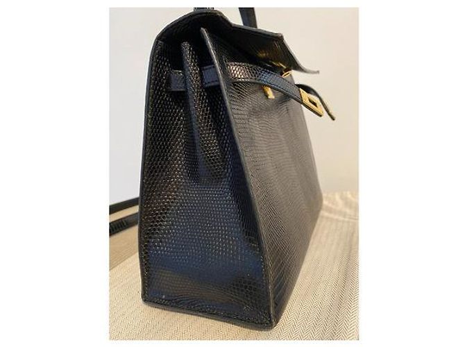Hermès Hermes Hermes lucertola nera lucida Sellier Kelly 25 Nero - vista 4