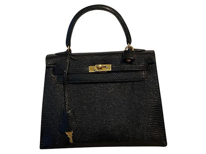 Hermès Hermes Hermes lucertola nera lucida Sellier Kelly 25 Nero - vista 5