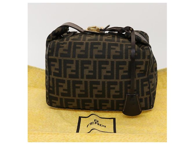 FENDI Zucca Canvas Vanity Pouch Borsa a mano Nylon Marrone Nero Auth tb667 - vista 12