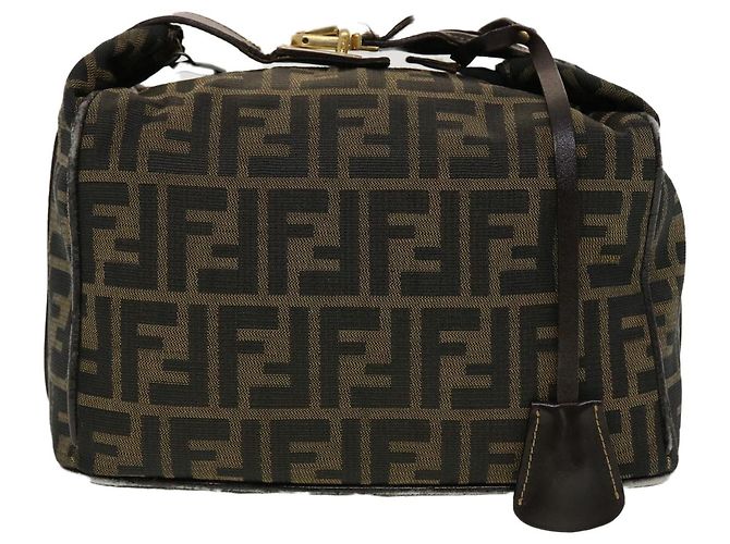 FENDI Zucca Canvas Vanity Pouch Borsa a mano Nylon Marrone Nero Auth tb667 - vista 13