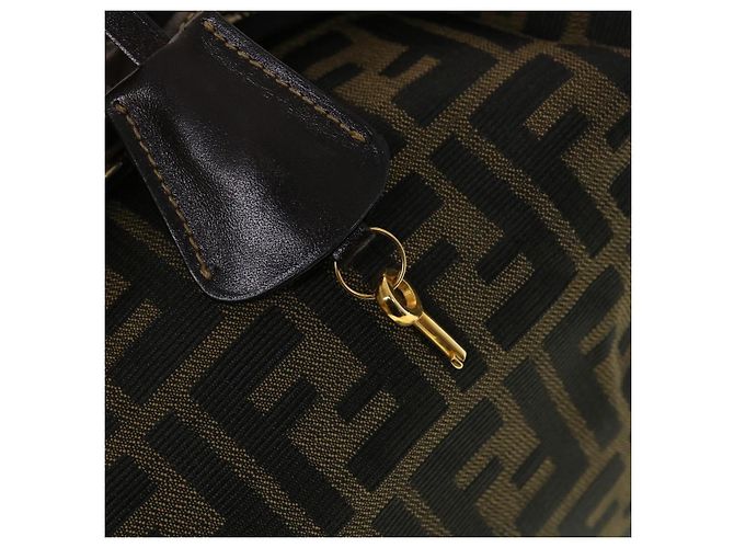 FENDI Zucca Canvas Vanity Pouch Borsa a mano Nylon Marrone Nero Auth tb667 - vista 19