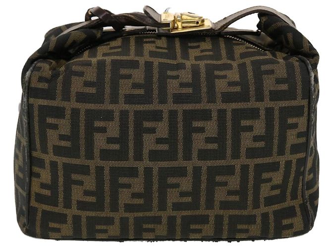 FENDI Zucca Canvas Vanity Pouch Borsa a mano Nylon Marrone Nero Auth tb667 - vista 2
