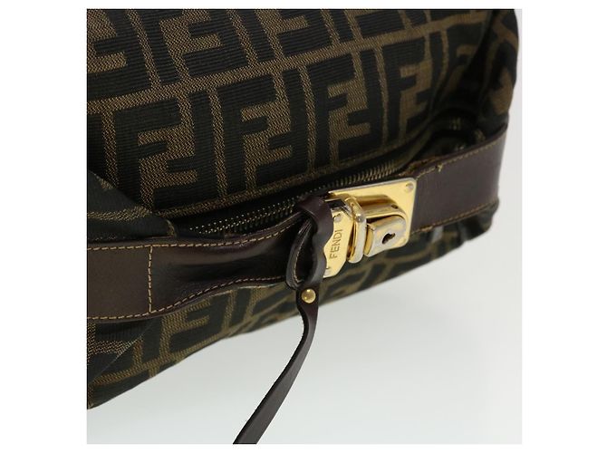 FENDI Zucca Canvas Vanity Pouch Borsa a mano Nylon Marrone Nero Auth tb667 - vista 8