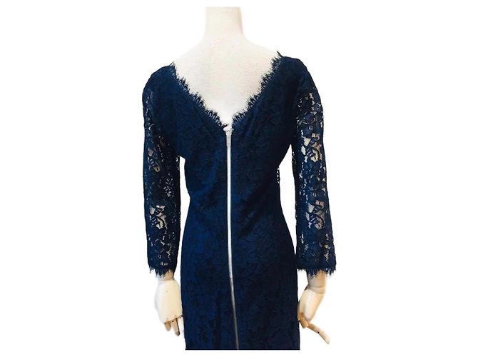 Diane Von Furstenberg DvF Zarita Langes Spitzenkleid in Mitternachtsblau Marineblau Dunkelblau - Ansicht 2