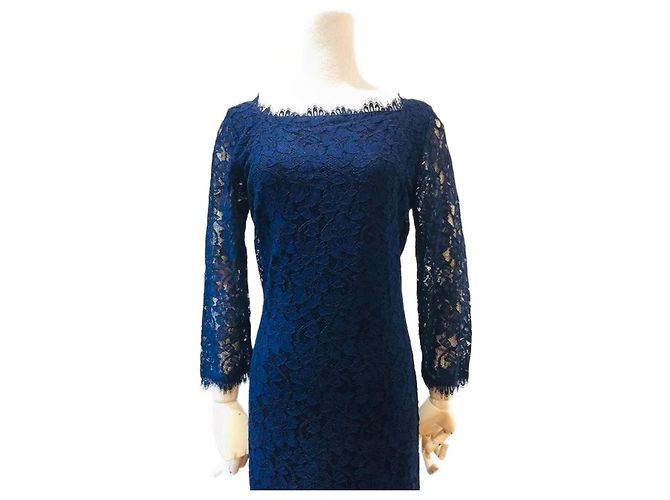 Diane Von Furstenberg DvF Zarita Langes Spitzenkleid in Mitternachtsblau Marineblau Dunkelblau - Ansicht 3