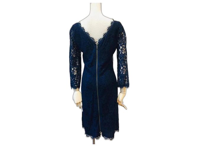 Diane Von Furstenberg DvF Zarita Langes Spitzenkleid in Mitternachtsblau Marineblau Dunkelblau - Ansicht 4