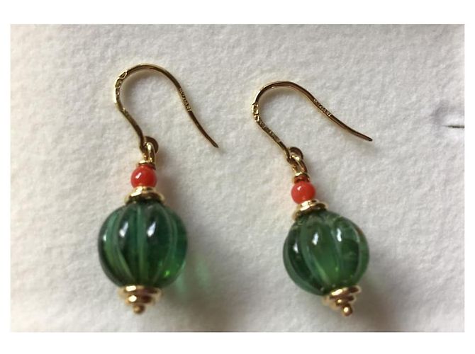 Bulgari ***Bvlgari Gold Coral Tourmaline Hook Orecchini - vista 2