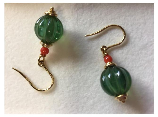 Bulgari ***Bvlgari Gold Coral Tourmaline Hook Orecchini - vista 3