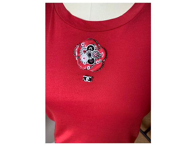 Camiseta Chanel Camellias de algodón rosa - vista 9