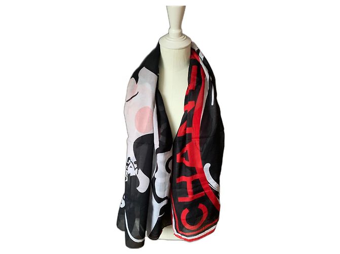 Chanel Coco Sarong schwarz weiß rot Baumwolle - Ansicht 2