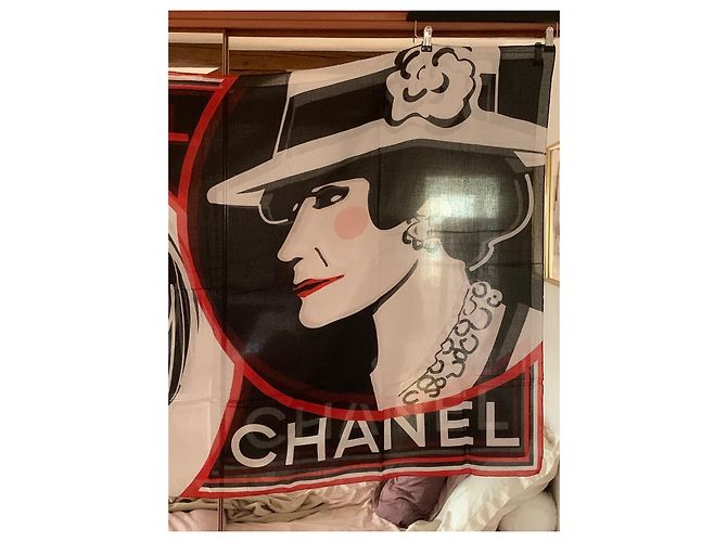 Chanel Coco Sarong schwarz weiß rot Baumwolle - Ansicht 4