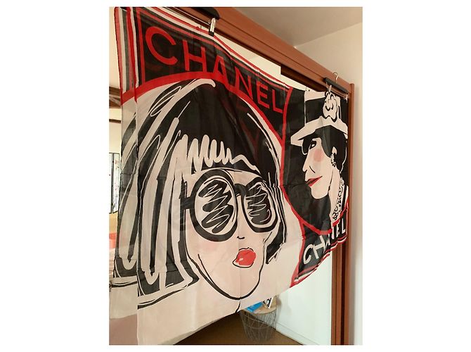 Chanel Coco Sarong schwarz weiß rot Baumwolle - Ansicht 5
