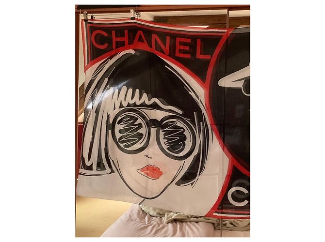 Chanel Coco Sarong schwarz weiß rot Baumwolle - Ansicht 6